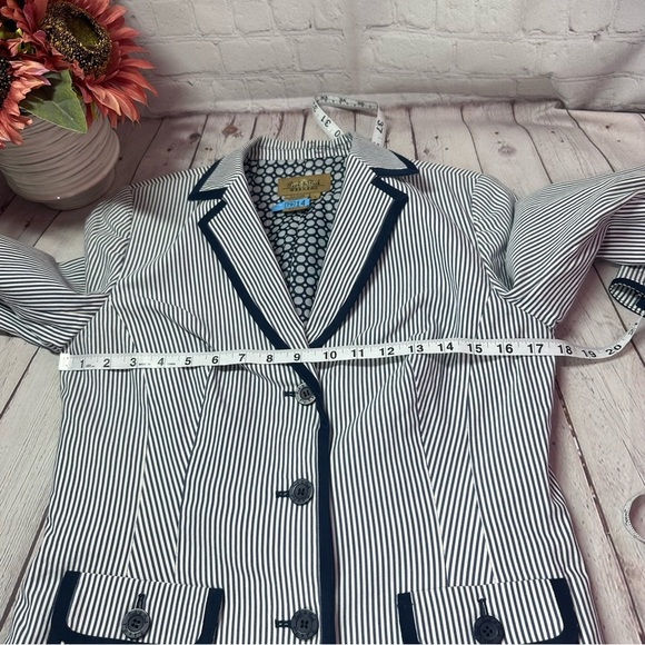 Peck & Peck weekend Navy White pin Striped Blazer sz 6 cotton blend nautical - Picture 6 of 9